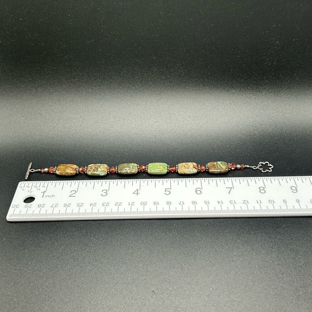 Green Stone Bracelet 925 silver clasp. Olive brown camo orange #100 - Picture 3 of 8